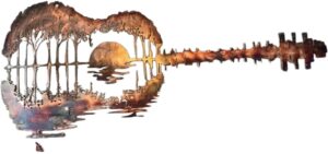 Hotime 40*20cm Abstract Guitar Metal Guitarist Art Modern Lover Hanging Ornament Retro Music Wall Home Decoration Sculpture Gifts