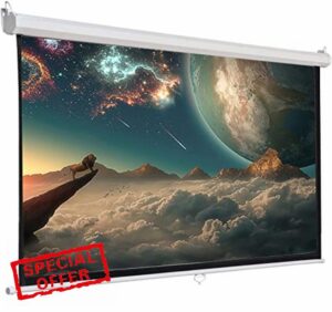 INMOZATA Pull Down Projector Screen 100inch Wall & Ceiling Mounted Projector Screen with 4:3 Ratio Matte White Screen for Home School Cinema Theater Outdoor Indoor Public Display (Size:197x147cm)