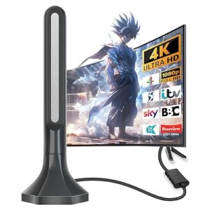 TV Aerial-Digital TV Aerial Indoor 250+ Miles Long Range-Amplified HD TV Antenna Indoor with Booster & 14.8ft Coax Cable for Freeview TV Support 4K 1080P Local TV Channels