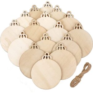20 Pieces Christmas Wooden Baubles Round Wood Slices Wood Disc Hanging Ornaments Baubles for DIY Crafts Christmas Tree Decoratio