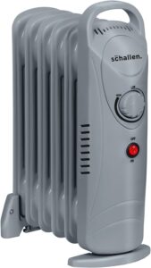 800W 6 Fin Mini Small Portable Electric Slim Oil Filled Radiator Heater with Adjustable Temperature Thermostat and Safety Cut Off in GREY