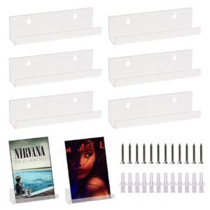 6Pcs Acrylic Vinyl Record Shelves 17.8cm/7inche Album Record Holder Translucent Vinyl Record Storage Shelf Wall Mount CD Display Shelf Holder Floating Shelves for Records Albums Small Picture Book