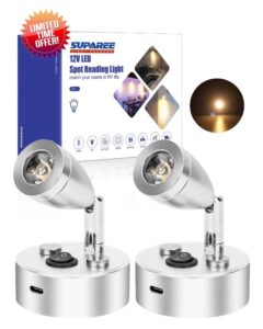 SUPAREE 12V LED Light Campervan USB 12V LED Reading Light Camper Van Lights Interior LED 12V 3000K with A-ON/OFF Switch & Type C Port for Caravans Motorhome Boat 2Pcs