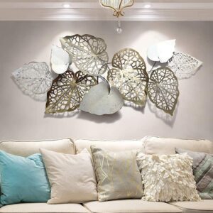 TWY 3D Metal Wall Art Home Decor Nature Gold Flower Blooming Wall Sculptures Leaves Modern Wall Hanging Artwork Decoration for Living Room Bedroom Luxury Kitchen Gifts