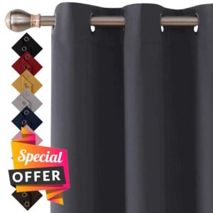 Thermal Insulated Blackout Ring Top Eyelet Curtains for Bedroom Windows 46 x 54 Inches Charcoal Grey 2 Panels (46”(116cm) wide x 54”(137cm) long