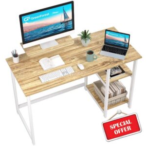GreenForest Computer Home Office Desk with Monitor Stand and Reversible Storage Shelves