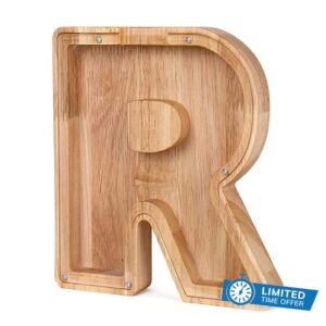 MoneRffi Personalized Letters Wooden Piggy Bank