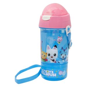 Gabby's Dollhouse Snack & Sip Water Bottle & Snack Pot – Reusable Kids 400ml PP Canteen with Straw – Official Merchandise by Polar Gear – BPA Free & Recyclable - School Nursery Sports Picnic