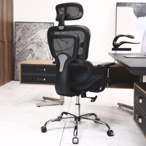 KERDOM Ergonomic Office Chair High Back Desk Chair Breathable Mesh Computer Chair with Adjustable Headrest and 3D Armrest 968ZKS Black