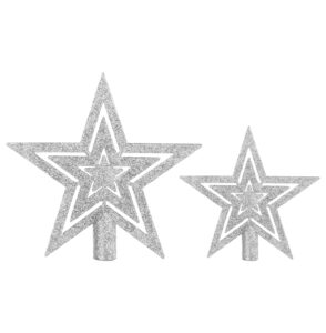 SULOLI 2PCS Glitter Star Christmas Tree Topper Decoration Shatterproof Star Treetop for Christmas Tree Ornament(Silver)