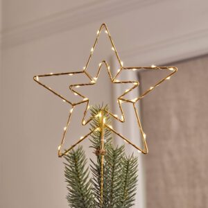 Lights4fun Gold Star Tree Topper Christmas Decoration Warm White LED Battery Timer (D) 20cm Indoor Use