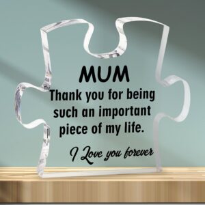 Merclix Mum Puzzle-Shaped Acrylic Plaque Gifts for Mum at Christmas Mothers Day Mum Birthday Gifts Ideas Mum Gifts from Daughter Mummy Gifts from Son Presents for Mum from Kids