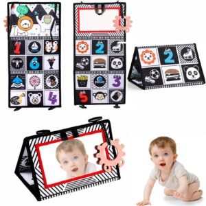 Baby Toys Baby Mirror Black and White Sensory Toys Foldable Baby Toys Sensory Toys for Babies Flip Mirror High Contrast Black and White Sensory Toys Baby Sensory Toys
