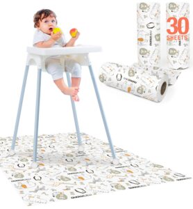 Minimono Baby Splash Mat for Under High Chair - 30 Pcs Disposable and Waterproof Splat Mats - 40"x47" Multipurpose Activity Mat for Picnic Art Craft - Baby Led Weaning Supplies (Penguins)