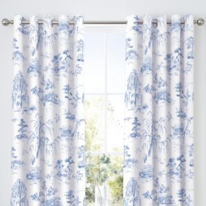 Dreams & Drapes Design - Oriental Garden - Blackout Pair of Eyelet Curtains - 66" Width x 72" Drop (168 x 183cm) in Blue