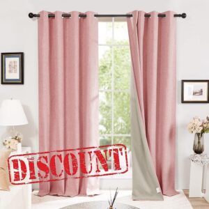 Deconovo Energy Saving Total Blackout Curtains Eyelet Energy Saving Thermal Curtains Faux Linen Curtains for Living Room Blush Pink W52 x L84 One Pai
