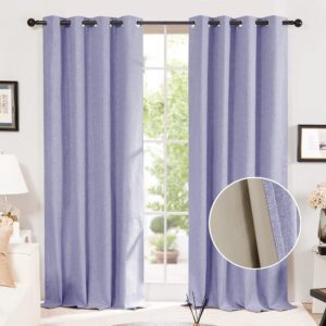 Deconovo Total Blackout Curtains Faux Linen Effect Eyelet Curtains Thermal Insulated Curtains for Living Room Purple W55 x L114 One Pai