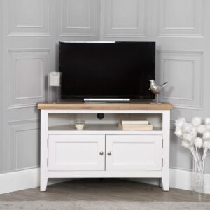 The Furniture Outlet Eaton White Painted Oak Corner TV Uni