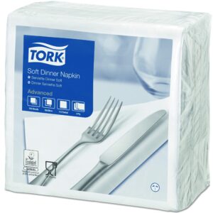 TORK Soft Dinner White Napkins Paper Serviettes Biodegradable 40cm 3PLY 100 Pack (White)