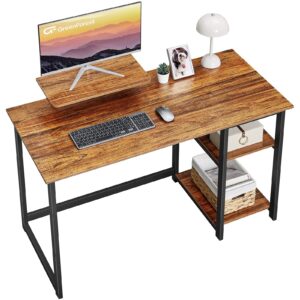 GreenForest Computer Home Office Desk with Reversible Storage Shelves 100cm Small Writing Desk with Adjustable Shelves for Small Spaces