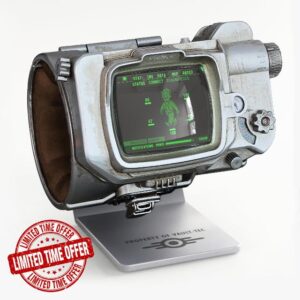 Fallout from The Wand Company: Pip-Boy die-cast replica with memory foam cuff and functioning TFT LCD screen showing in-universe animations – officially licensed by Amazon Studios and Bethesda