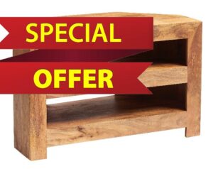 Indian Hub Toko Light Mango Open Corner TV Unit - Solid Mango Wood - L54 x W100 x H65 cm