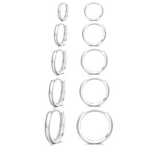 Senteria 925 Sterling Silver Hoop Earring 5 Pairs Small Silver Hoop Earrings Hypoallergenic Silver Hoop Earring for Women Cartilage Sleepers Huggie Earrings Sets 8/10/12/14/16mm