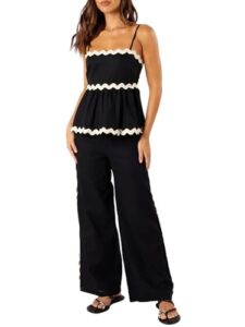 SANSIWU Women's Y2K 2 Piece Outfits Tie-Up Halter Neck Backless Sleeveless Tank Tops Drawstring Wide Leg Pants Summer Outfits