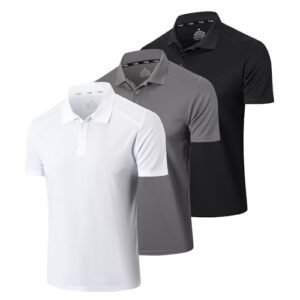 Gaiatiger 3 Pack Mens Polo Shirts Short Sleeve Dry Fit Lightweight Golf Casual Collared Tops Breathable Moisture Wicking Work Shirts