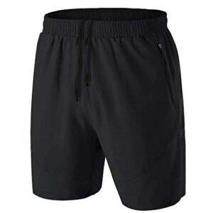 HMIYA Men's Sport Shorts Quick Dry Running Gym Casual Short Lightweight with Zip Pockets