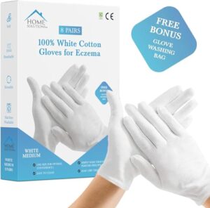 Home Solutions™ White Cotton Gloves for Eczema | 8 Pairs | Free Wash Bag | Hand Moisturising Gloves