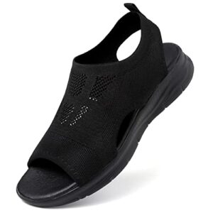 Unitysow Womens Slide Flat Sandals Walking Sandal Orthopedic Sandals Ladies Knit Sports Sandals Summer Open Toe Beach Sandals