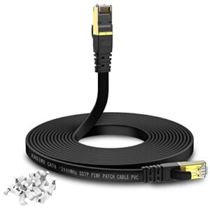 Cat 8 Flat Ethernet Cable 20M KASIMO Internet LAN Cable with Cable Clips 40Gbps 2000MHz High Speed Network Patch Cable SSTP Ethernet Cord with RJ45 Connector for Router Modem Switch Gaming Xbox