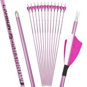 6/12Pcs Archery Hunting Arrow 2 Inch Turkey Feather Pure Carbon Arrows Spine 400-1000 Shield Shooting Carbon Arrows