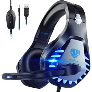 Pacrate Gaming Headset for PS4 PS5 PC Switch Xbox Headset with Noise Cancelling Wired Headset with LED Light & Mic for Mac Laptop Gaming Headset Soft Memory Earmuffs