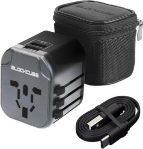 iBlockCube Worldwide Travel Plug Adapter with 2 USB 2.4A Charging Ports | International Universal AC Socket