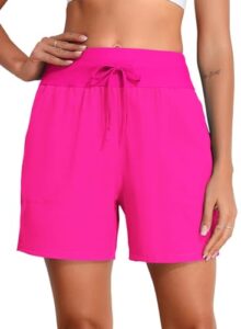 BLENCOT Womens Swim Shorts 5" Quick Dry Board Shorts Drawstring Bathing Suit Bottoms High Waisted Swim Trunks with Line