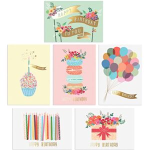 Gold Foil Bulk Birthday Cards Assortment – 48pc Bulk Happy Birthday Card with Envelopes Box Set – Assorted Blank Birthday Cards for Women