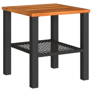 idaXL Garden Table in Black Poly Rattan with Acacia Wood Top - UV-Resistant Outdoor Furniture