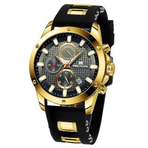 MEGALITH Mens Watches Chronograph Waterproof Watches for Men Analogue Designer Wrist Watches Quartz Luminous Date Rubber Gents Watches