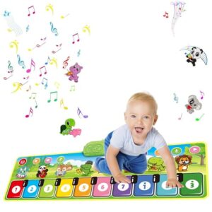 Kids Piano Mat Toys for 1-4 Year Old Boys Girls Music Dance Mat with 10 Piano Keyboard 19 Sounds & Recording Function Musical Carpet Gift for Toddlers Infant Kids Birthday Gifts Early Educatio