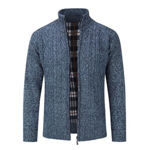 Mens Knitted Cardigan Thick Sweater Full Zip Stand Collar Warm Jumper Fleece Lined Winter Coa