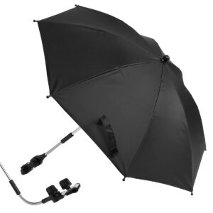 Pram Parasol Pram Umbrella Universal Baby Stroller Umbrella 360° UV Protection Pushchair Parasol Sun Umbrella with Adjustable Clamp and Flexible Arm Baby Canopy for Buggy Bike (Black