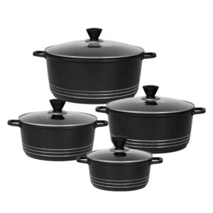 Bargain Shack Die Cast Stockpot Set - Aluminium 4Pcs Non Stick Coating Cooking Pot -Induction Stock Pot with Tempered Glass Lid with Steam Vent (20-24- 28-32 cm) (4 Pcs