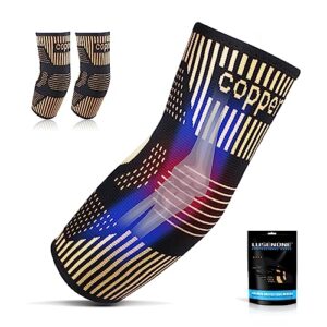 Lusenone 2 Pack Copper Elbow Support for Men/Women - Professional Elbow Brace Compression Sleeves Support for Tennis Elbow