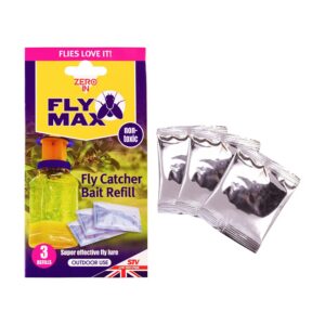 Zero In Fly Max Re-Usable Fly Catcher – Bait Refill Sachet – 3-Pack. Effective Flytrap