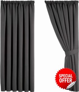 Aspire Homeware Blackout Curtains for Living Room – Grey Bedroom Pencil Pleat Curtains 66x90 inch Drop Thermal Insulated Super Soft Window Treatments Black Out Curtain + 2 Tiebacks