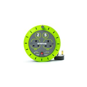 STATUS 2 Socket Cable Reel | 5m Green Extension Lead | 13A with Thermal Cut Out | Heavy Duty Outdoor Extension Lead | S5M13ACR3