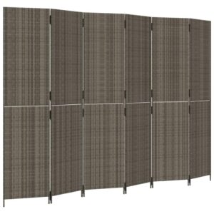 idaXL Grey Poly Rattan Room Divider - 6-Panel Privacy Screen for Indoor & Outdoor Use with Durable Steel Frame & Foldable Desig