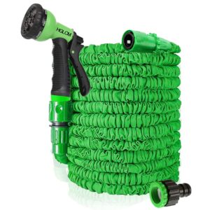 HGLCM 25ft/50ft/75ft/100ft/125ft Expanding Garden Water Hose Pipe with 8 Function Spray Gun 3 Times Expandable Flexible Magic Hose Anti-Leakage Lightweight Easy Storage (Green